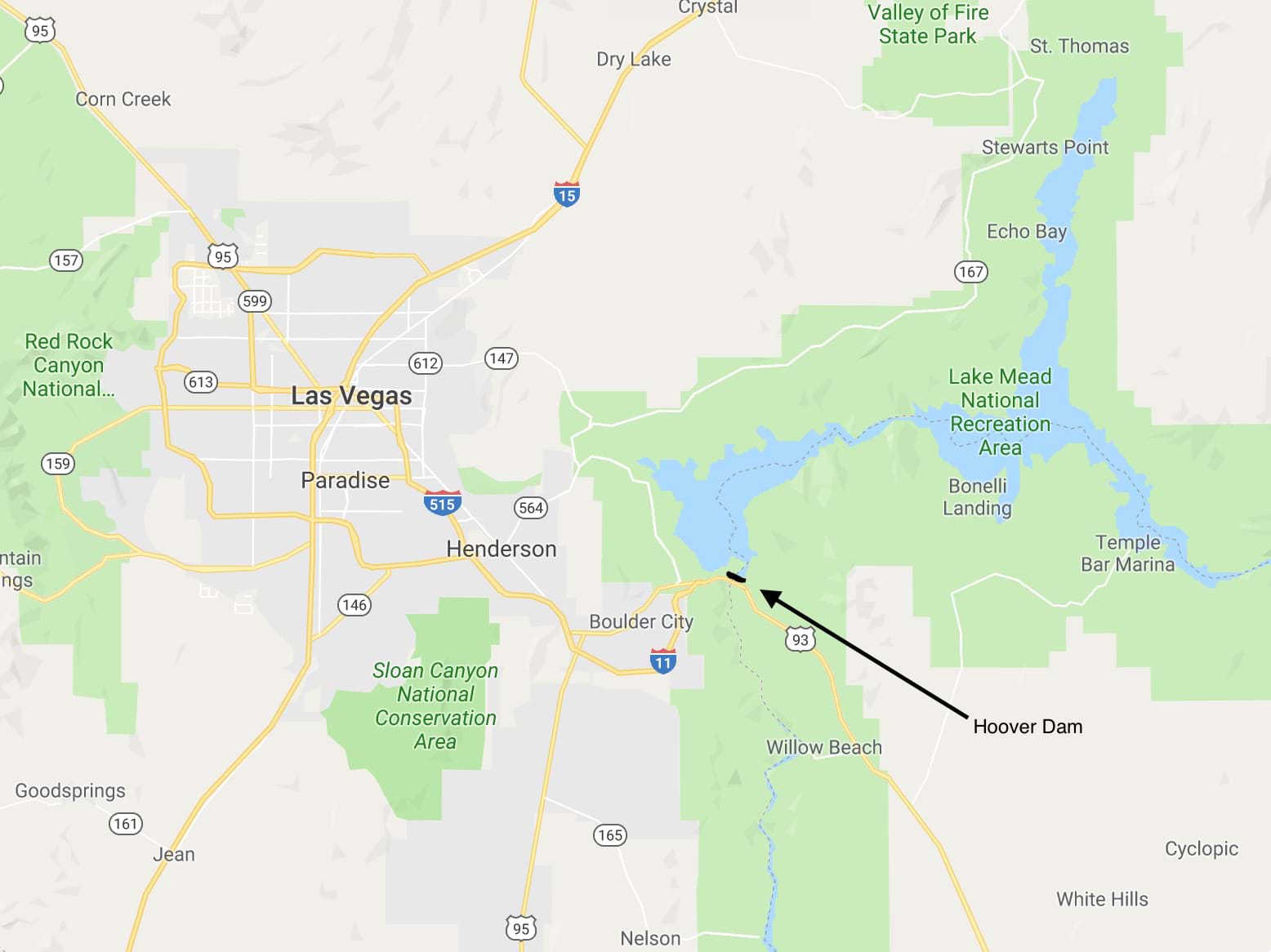 Abb. 4: Lake Mead National Recreation Area (Einzeichnung Hoover Dam)